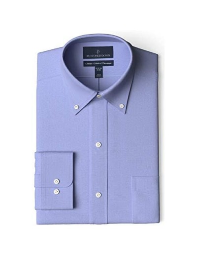  Brand - Buttoned Down Men's Classic Fit Button Collar Solid Non-Iron Dress Shirt Blue 17" Neck 32" Sleeve