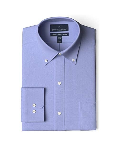 Brand - Buttoned Down Men's Classic Fit Button Collar Solid Non-Iron Dress Shirt Blue w/ Pocket 16 Neck 35 Sleeve