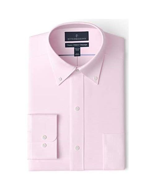  Brand - Buttoned Down Men's Classic Fit Button Collar Solid Non-Iron Dress Shirt Light Pink 18" Neck 34" Sleeve