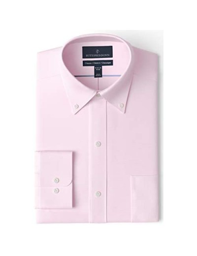  Brand - Buttoned Down Men's Classic Fit Button Collar Solid Non-Iron Dress Shirt Light Pink 17" Neck 35" Sleeve