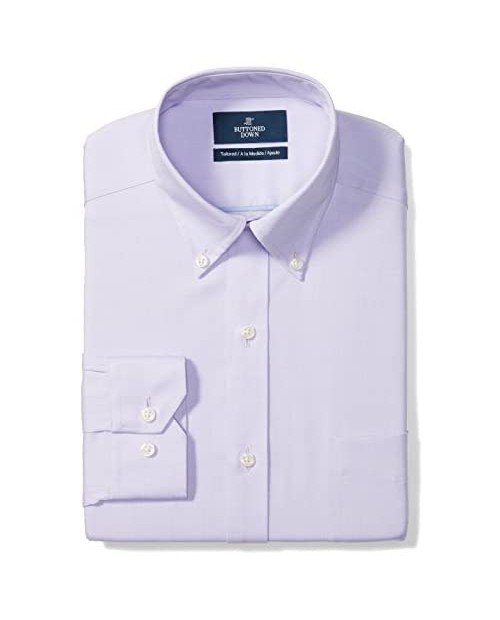  Brand - Buttoned Down Men's Tailored-Fit Button Collar Pinpoint Non-Iron Dress Shirt Purple 15.5" Neck 34" Sleeve