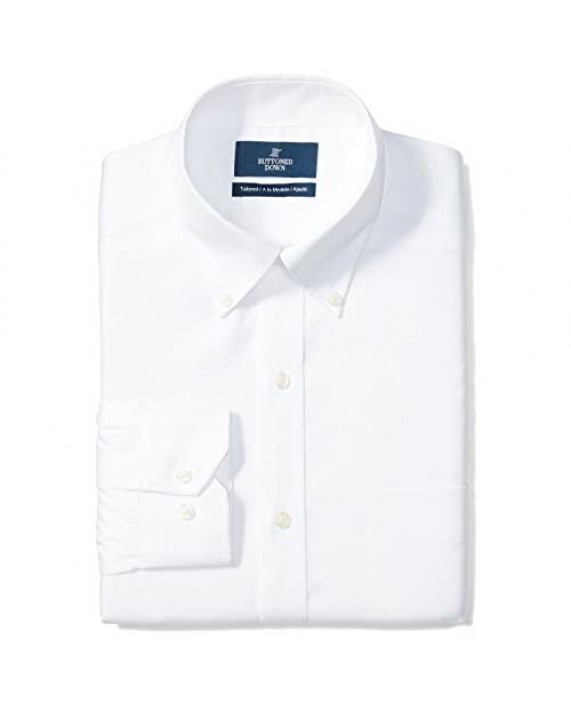 Brand - Buttoned Down Men's Tailored-Fit Button Collar Pinpoint Non-Iron Dress Shirt White 18 Neck 37 Sleeve (Big and Tall)