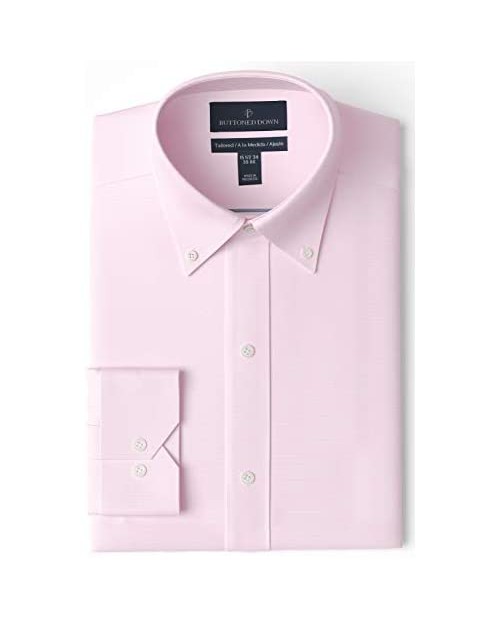  Brand - Buttoned Down Men's Tailored-Fit Button Collar Pinpoint Non-Iron Dress Shirt Light Pink 15.5" Neck 32" Sleeve