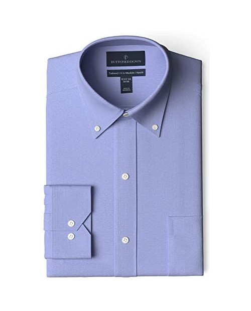  Brand - Buttoned Down Men's Tailored-Fit Button Collar Pinpoint Non-Iron Dress Shirt Blue 17" Neck 37" Sleeve