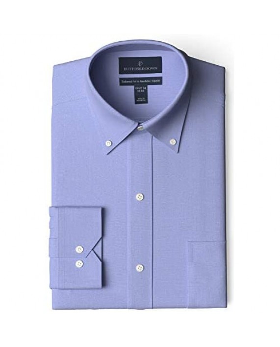 Brand - Buttoned Down Men's Tailored-Fit Button Collar Pinpoint Non-Iron Dress Shirt Blue 19.5 Neck 35 Sleeve (Big and Tall)