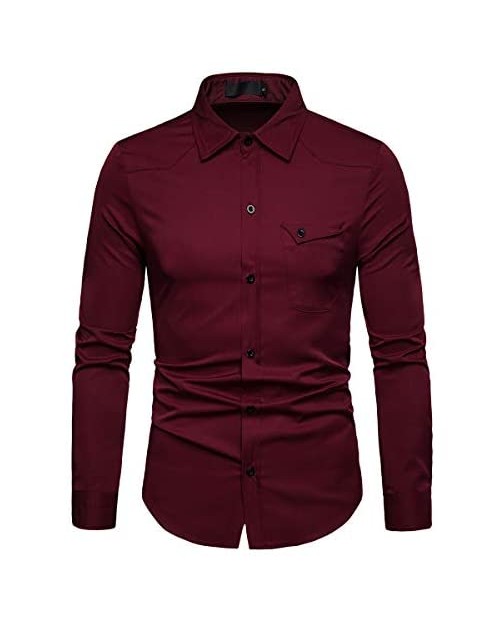 Cloudstyle Mens Casual Regular Fit Long Sleeve Formal Solid Button Down Dress Shirt
