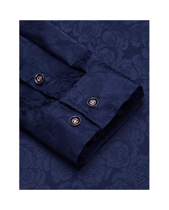 COOFANDY Men's Floral Print Long Sleeve Dress Shirt Luxury Shiny Satin Silk Like Dance Prom Button Down Shirt