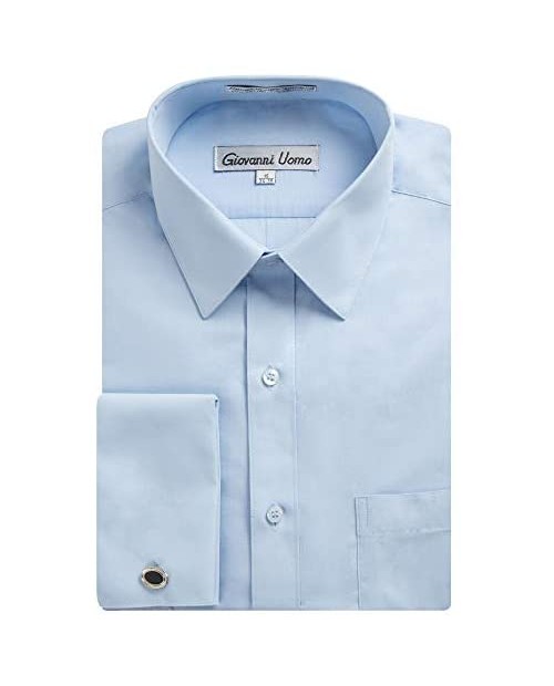 Gentlemens Collection Men's Regular & Slim Fit French Cuff Solid Dress Shirt - Colors (Cufflink Included)