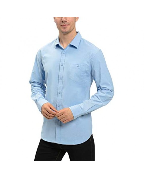 INVACHI Men's Oxford Long Sleeve Shirt Button Down Solid Color Regular Fit Casual Dress Shirt