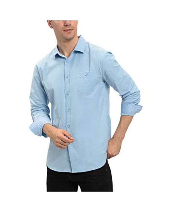 INVACHI Men's Oxford Long Sleeve Shirt Button Down Solid Color Regular Fit Casual Dress Shirt