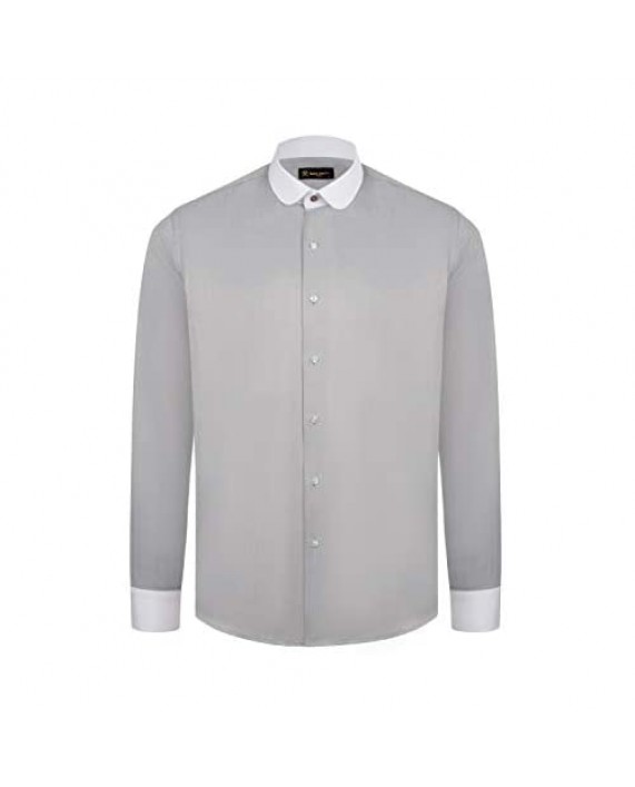 Jack Martin - Ash Black Herringbone Shirt with Club/Penny Collar - Mens 1920s Blinders Wedding & Business Shirts