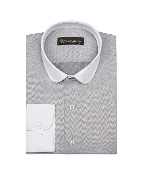 Jack Martin - Ash Black Herringbone Shirt with Club/Penny Collar - Mens 1920s Blinders Wedding & Business Shirts