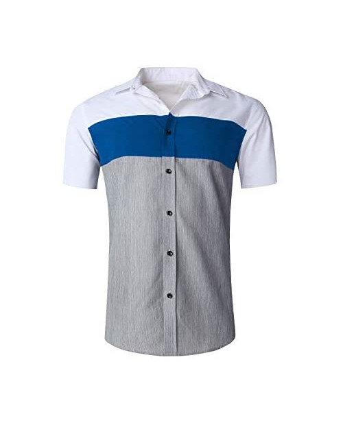 NUTEXROL Mens Print Shirt Casual Short Sleeve Regular-fit Cotton Shirts