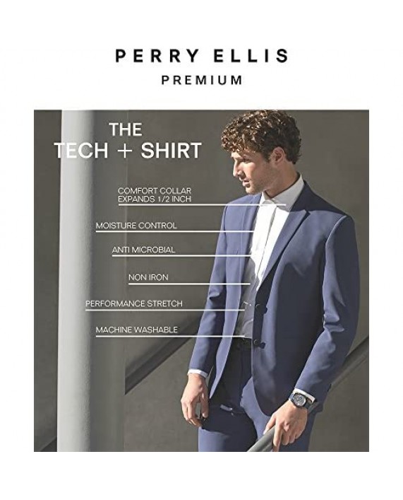 Perry Ellis mens Non-iron Tech Slim Fit Comfort Collar Solid Dress Shirt