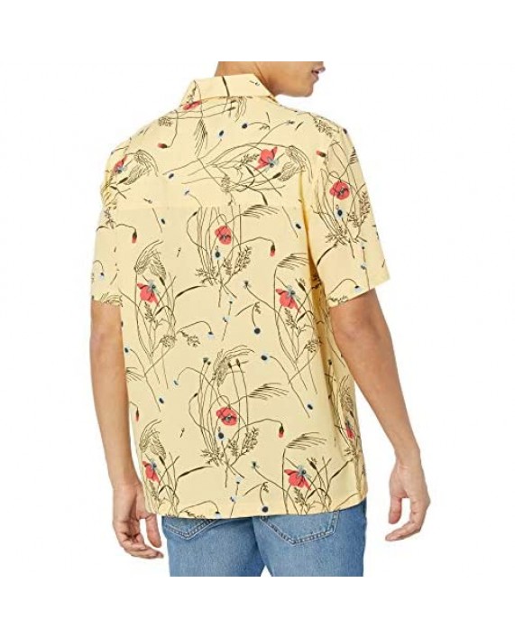 Perry Ellis Men's Standard Floral Print Camp Collar Soft Short Sleeve Button-Down Shirt