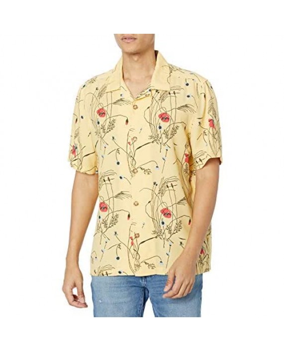 Perry Ellis Men's Standard Floral Print Camp Collar Soft Short Sleeve Button-Down Shirt