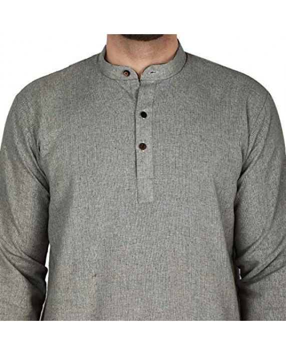 SKAVIJ Men's Tunic Cotton Button Down Kurta Shirt Regular Fit