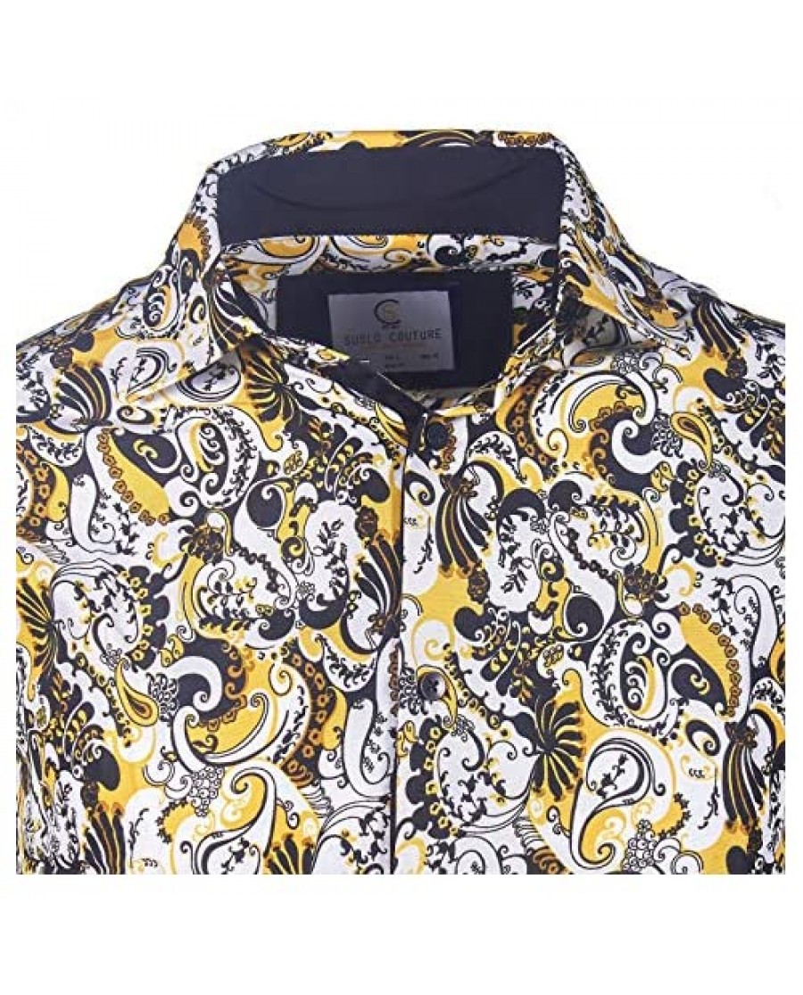 Suslo Couture Men's Floral Designer Printed Long Sleeve Casual Wrinkle ...