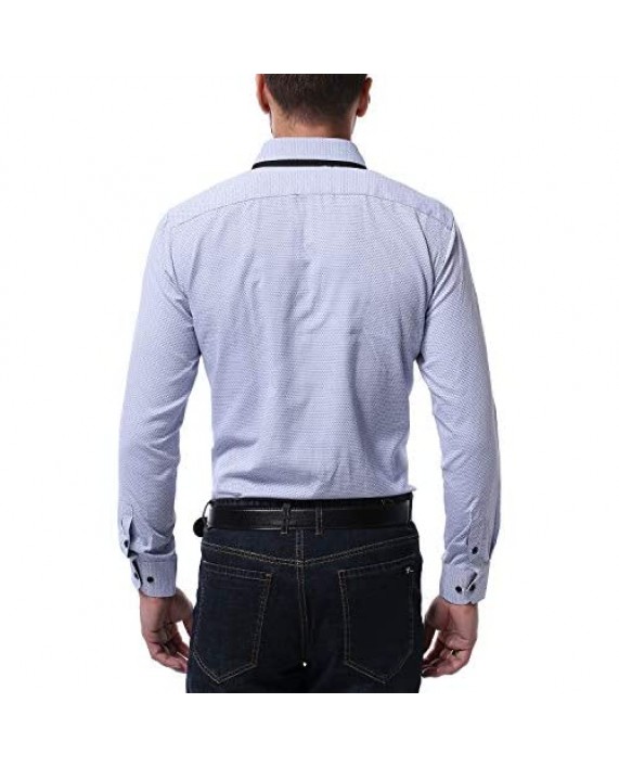 TS RD.UG Mens Business Dress Shirts Slim Fit Long Sleeve Double Collar Button Down Shirt