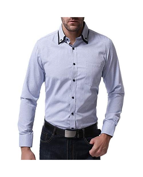 TS RD.UG Mens Business Dress Shirts Slim Fit Long Sleeve Double Collar Button Down Shirt