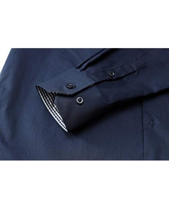 VICALLED Men's Solid Color Dress Shirt Slim Fit Long Sleeve Tuxedo Button Down Collar Shirts
