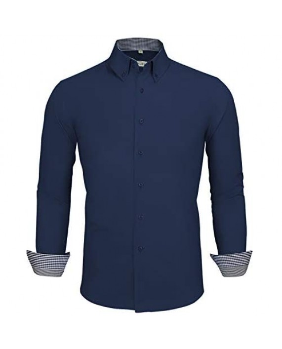 VICALLED Men's Solid Color Dress Shirt Slim Fit Long Sleeve Tuxedo Button Down Collar Shirts