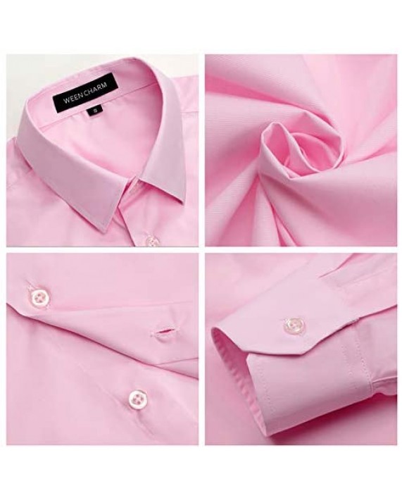 WEEN CHARM Mens Dress Shirts Regular Fit Button Down Tuxedo Shirts with Matching Tie and Handkerchief