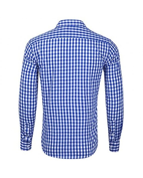 XI PENG Men's Slim Fit Plaid Checkered Gingham Long Sleeve Dress Shirts
