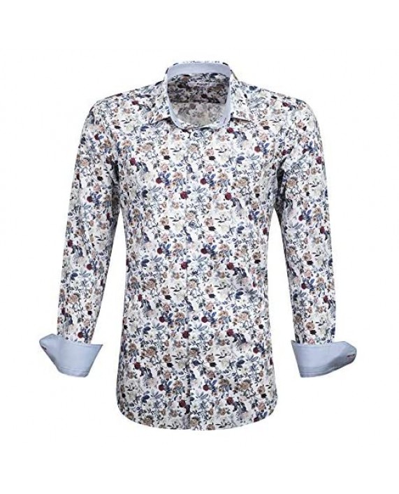 Xoos Paris - Men Fitted Printed Shirt Long Sleeve French Collar - Multicolors/Flowers