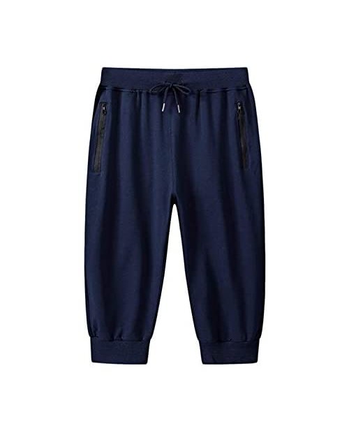Omoone Men's Lounge Cotton Shorts Active Lightweight Running Short with Zipper Pockets