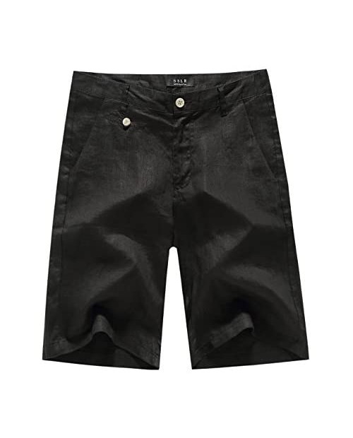 SSLR Men's Light Weight Solid Flat Front Casual Linen Shorts