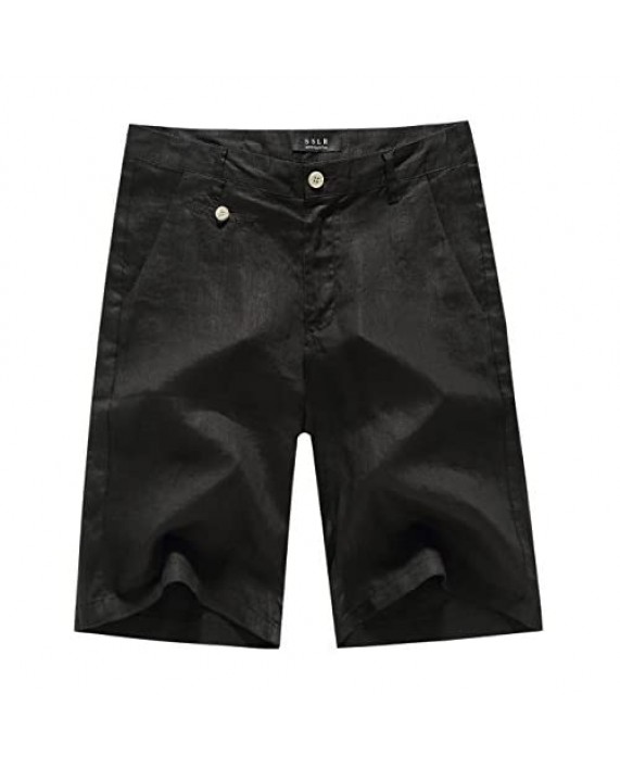 SSLR Men's Light Weight Solid Flat Front Casual Linen Shorts