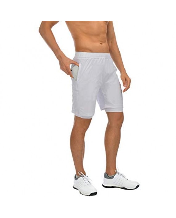 AITLGINVEN Men's 2 in 1 Running Athletic Shorts Gym Workout Shorts Zip Pocket