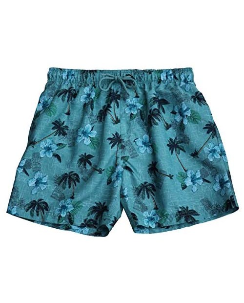 Alki'i Men's 6 Fashion Swim Shorts with Zipper Pocket -Hibiscus Palm