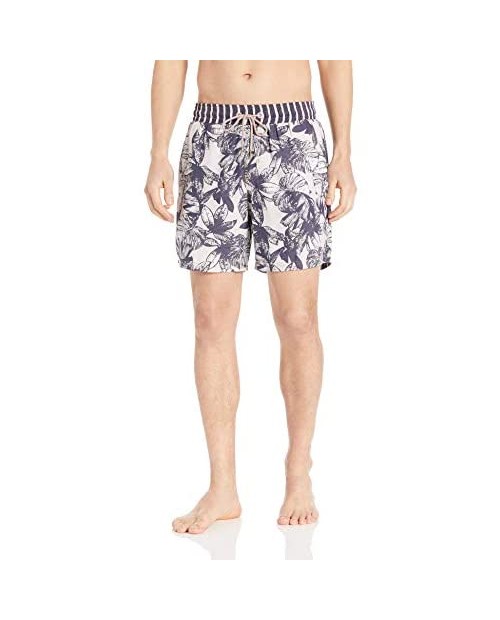 Maaji Men's Printed Elastic Waist Mid Length Swimsuit Trunks 6" Inseam