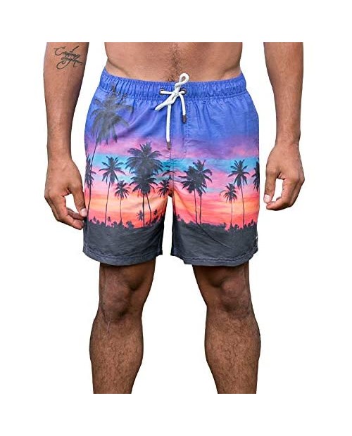 MaaMgic Hawaii Swim Trunks with Pockets Mens Funny Printed Swimming Shorts Summer Elastic Waist Bathing Suits