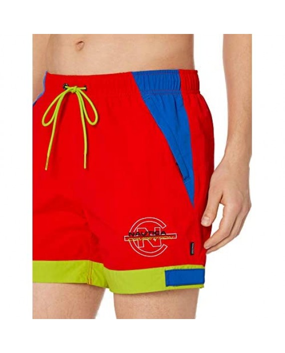Nautica Men's Quick Dry Tri-Color Logo Competition Nylon Swim Trunk