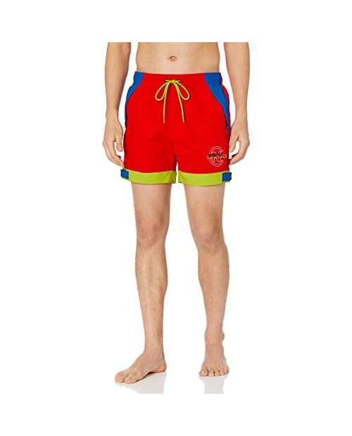 Nautica Men's Quick Dry Tri-Color Logo Competition Nylon Swim Trunk
