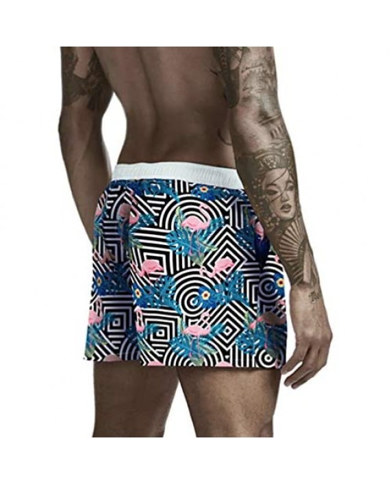 TULIPTREND Men's 14 Inch Elasticated Waist Printed Swimwear Summer Shorts Swim Trunks Hawaiian