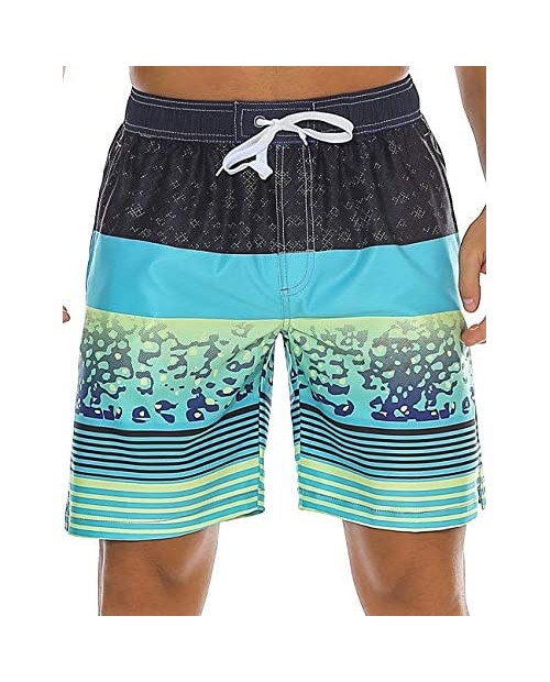 Unitop Men's Swim Trunks Classical Volley Board Shorts Colorful Pattern with Mesh Lining