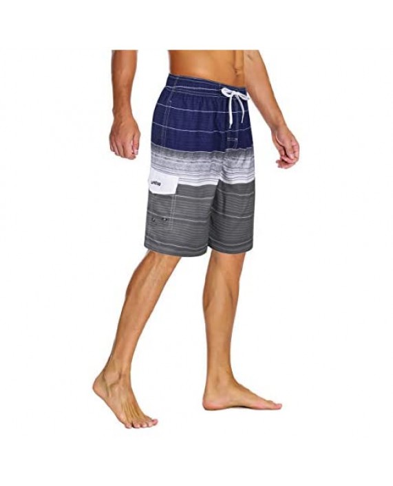 Unitop Men's Swim Trunks Colorful Striped Beach Board Shorts with Lining