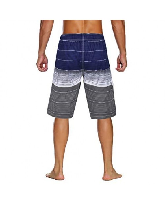 Unitop Men's Swim Trunks Colorful Striped Beach Board Shorts with Lining