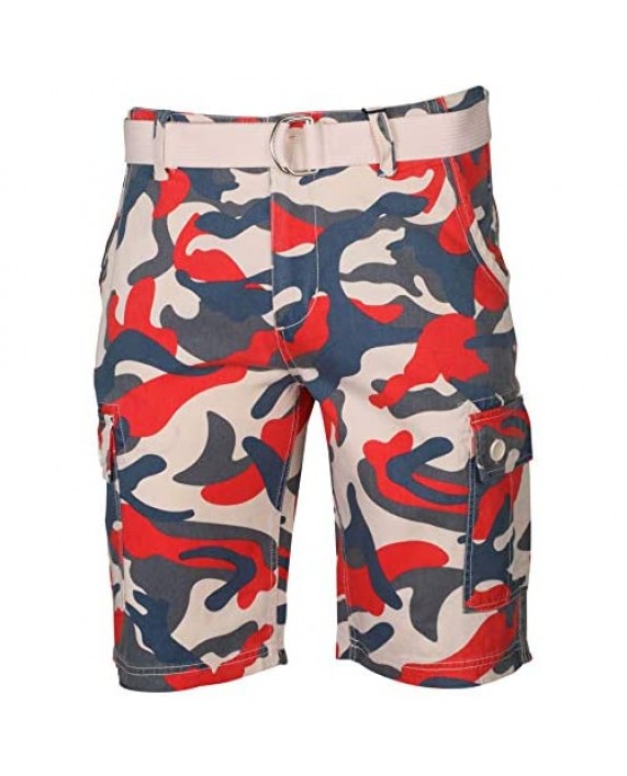 9 Crowns Men's Camo Print Belted Cargo Shorts
