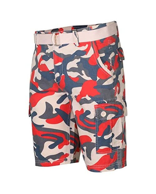 9 Crowns Men's Camo Print Belted Cargo Shorts