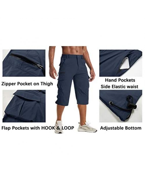 BIYLACLESEN Men's Cargo Shorts with 7 Pockets Quick Dry Work Shorts Below Knee 3/4 Capri Long Hiking Shorts