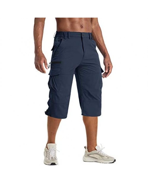 BIYLACLESEN Men's Cargo Shorts with 7 Pockets Quick Dry Work Shorts Below Knee 3/4 Capri Long Hiking Shorts