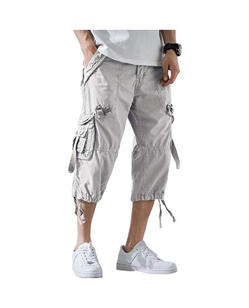 chouyatou Men's Outdoor Multi-Pocket Straight Leg Twill Beach Capri Cargo Shorts