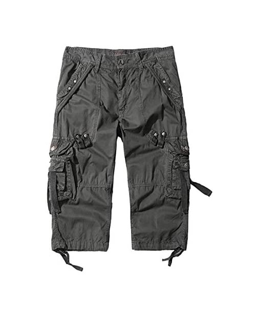 EAEAO Men's Cargo Shorts with Pocket Cotton Capri Pants Below Knee Long Shorts
