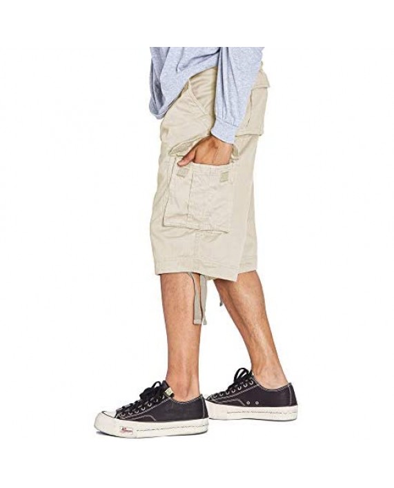 Fitscloth Mens Casual Twill Cotton Cargo Shorts Relaxed Fit Multi Pocket Pants with Belt Regular Big Sizes