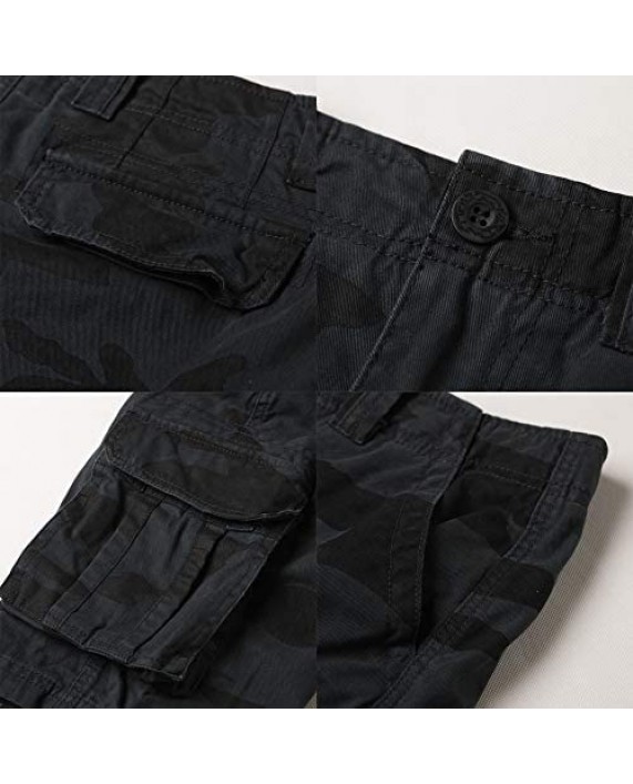 HZKLFS Men's Camo Multi Pocket Cotton Twill Cargo Shorts 11 Inseams Long Shorts